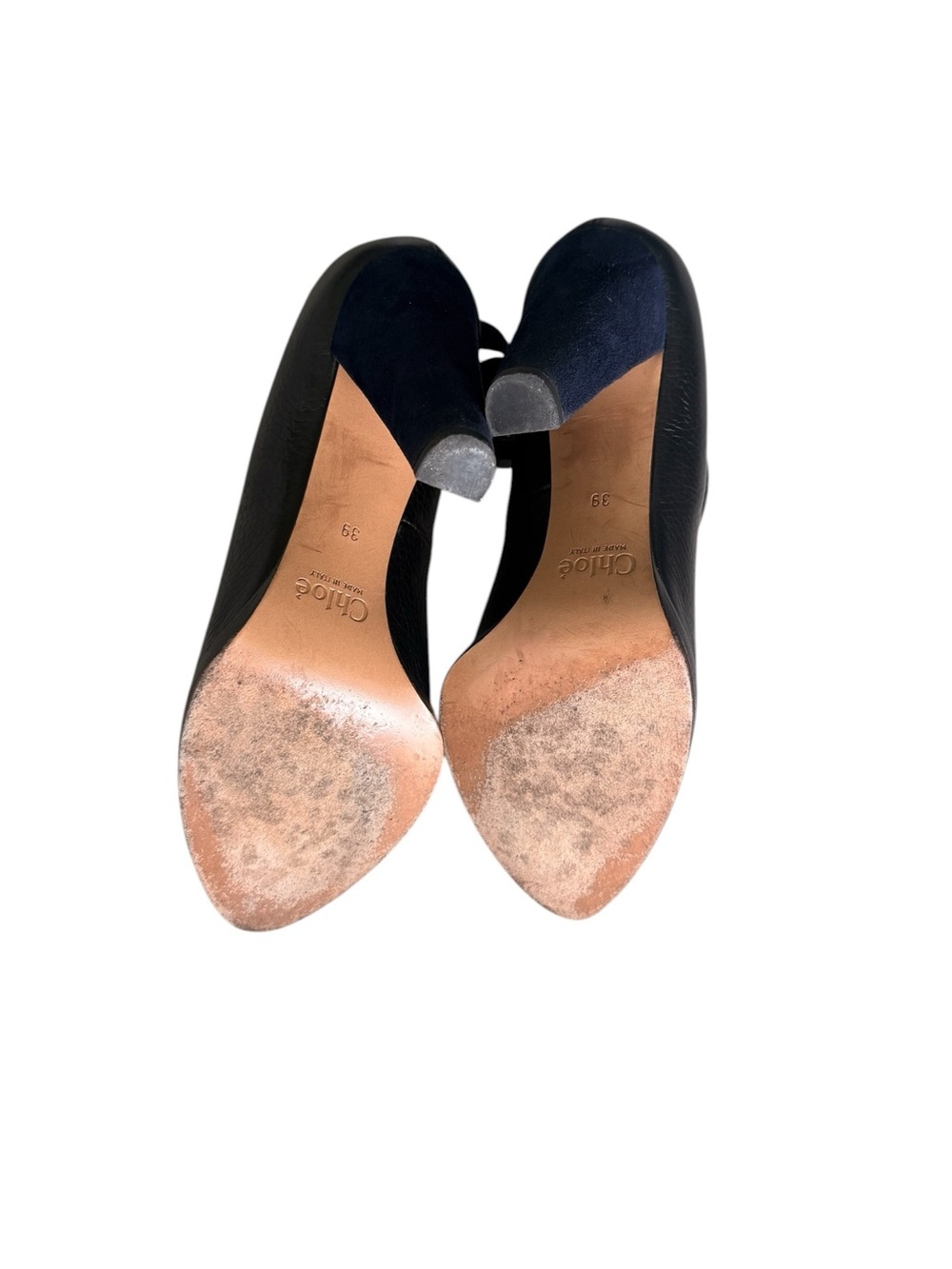 Chloe Black & Blue Leather Suede Ankle-Strap Pointed-Toe Pumps Size 8.5 - Picture 8 of 12